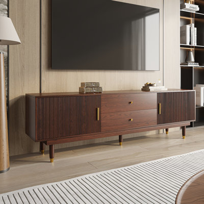 Mid-Century Modern TV Stand for 60+ Inch TVs, TV Console with 2 Storage Cabinets and 2 Drawers, Entertainment Center