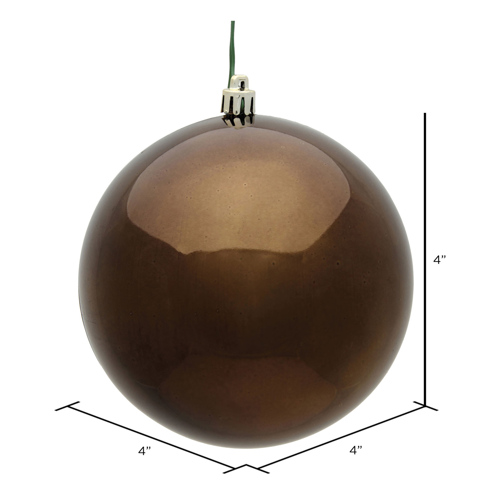 Shatterproof Bauble, Chocolate Shiny, 4" H x 4" W x 4" D