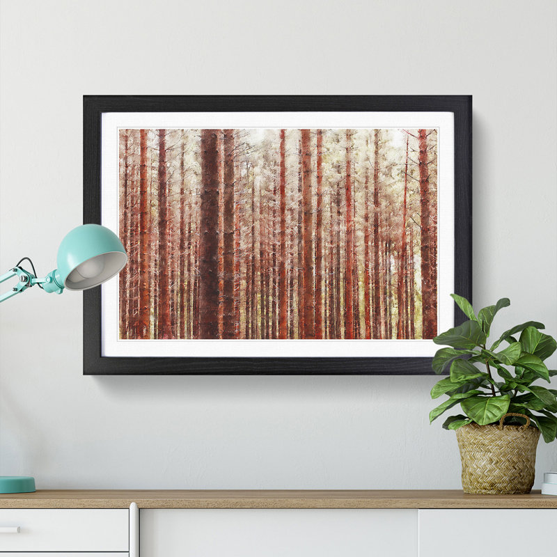 Red Forest In The Autumn - Single Picture Frame Painting on MDF, Black, 24cm H x 33cm W x 2cm D