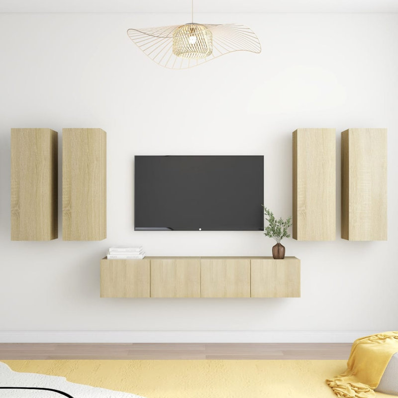 Meuble télé avec console 6 pièces, Chêne de Sonoma