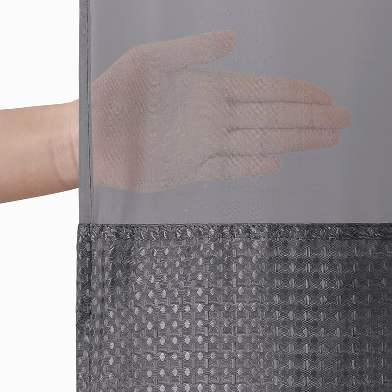  Rideau de douche 72x75 à motif gaufré sans crochet - Long rideau de douche résistant à l'eau avec panneau transparent, doublure à encliqueter et œillets