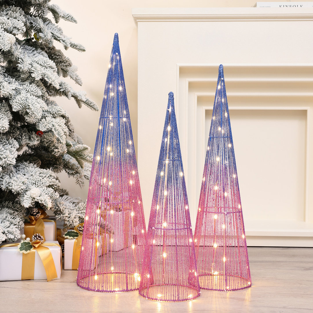 Multi-Color Lighted Trees Indoor and Outdoor Holiday Decoration (Set of 3) The Holiday Aisle®