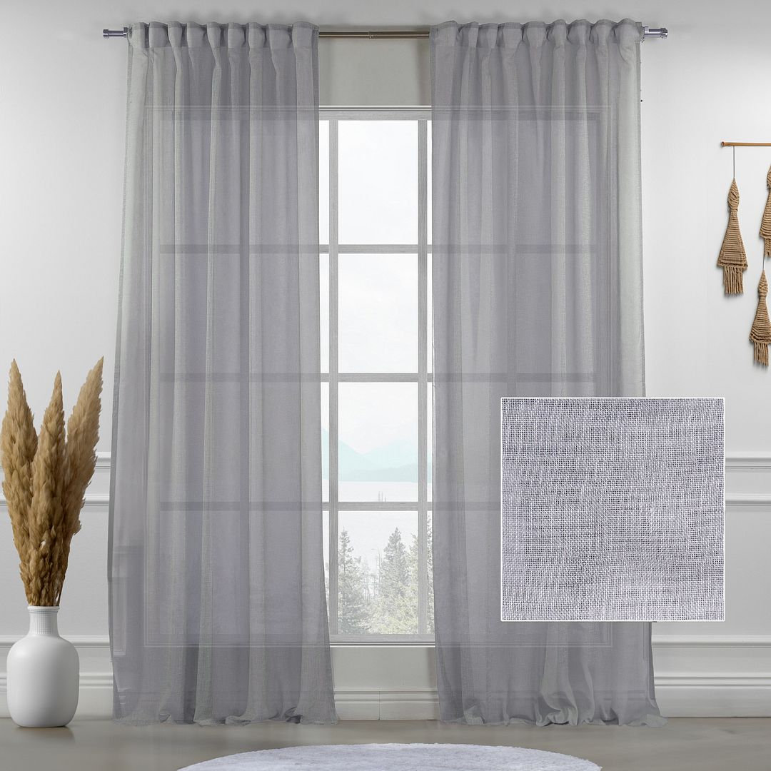 Linen Sheer Single Curtain Panel, Silver, 52" W x 228" L