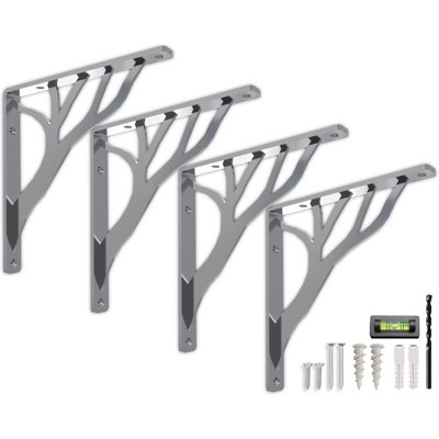Rustic Tree Shelf L Brackets by Balin Designs (Chrome) for 12”-14” Shelves - Heavy-Duty Decorative Metal Mantel Bracket Supports - Easy Installation with Included Hardware - Set of 2