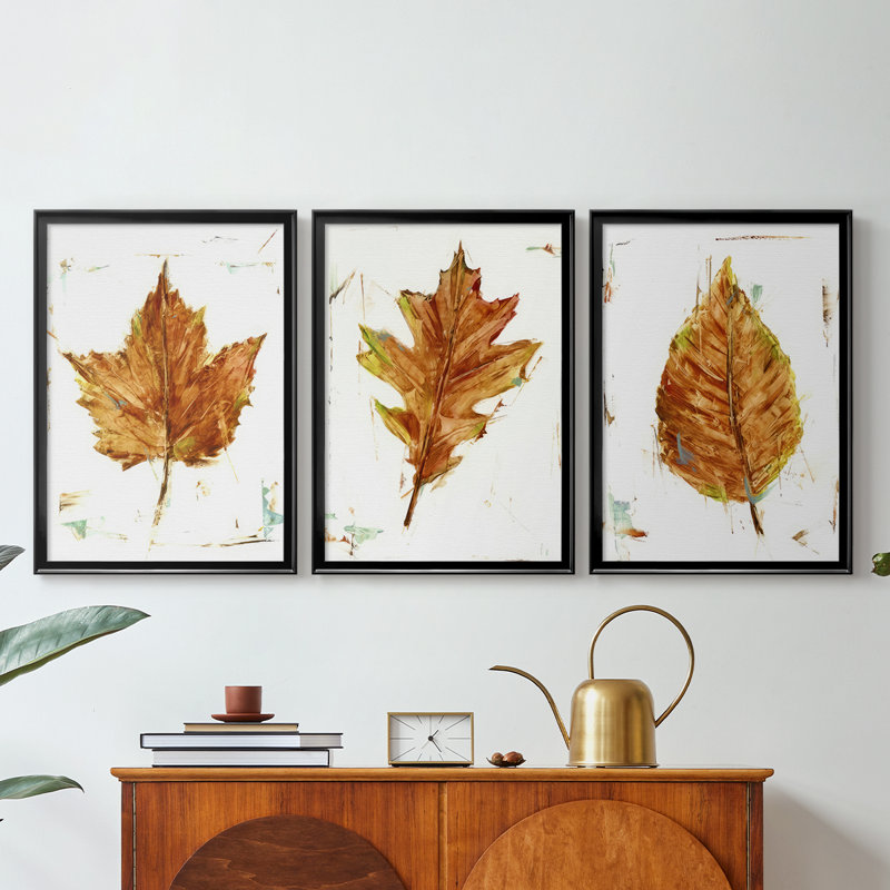 Autumn Leaf Study I - Toile tendue avec châssis sur mesure - 3 pièces, Noir, H 19 po x l 27 po
