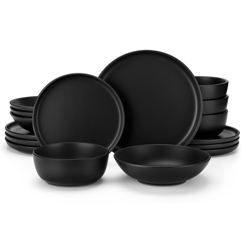 PLA 16 Piece Porcelain Dinnerware Set, Service For 4, Black