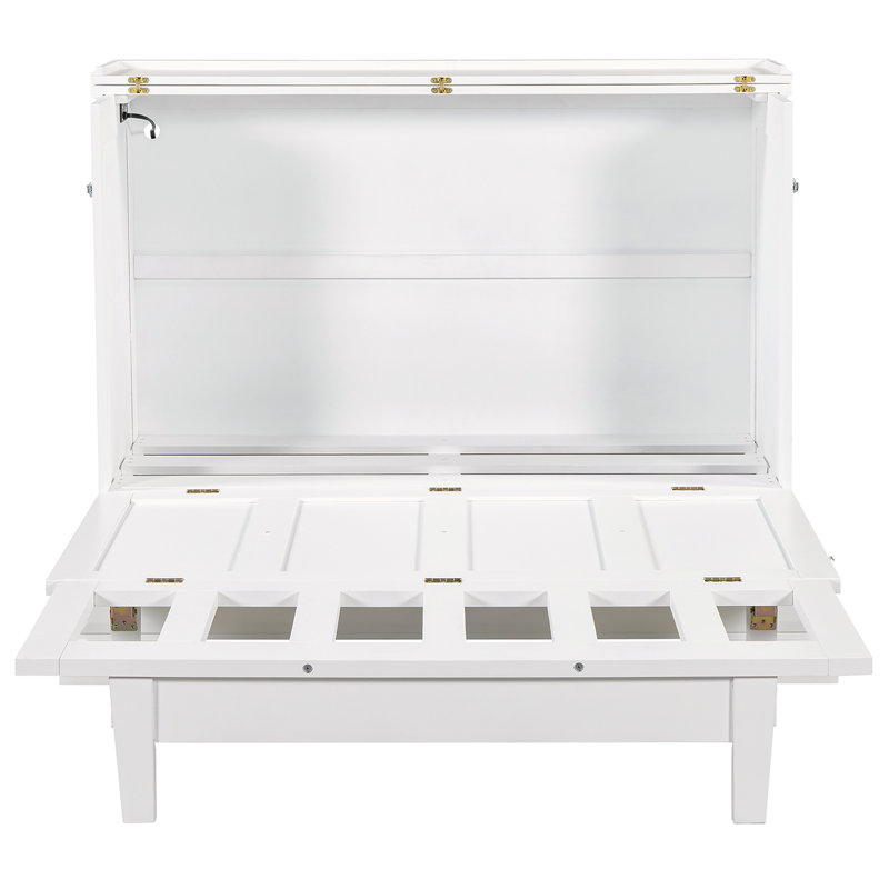 Solid Pine Murphy Bed Chest Cube Cabinet Bed with Charging Station, White, Queen