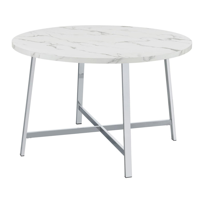 Table de salle à manger ronde en faux marbre de Carrare chromé