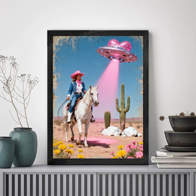 Art mural oval rétro encadré noir, impression de cadre fantaisiste Western
