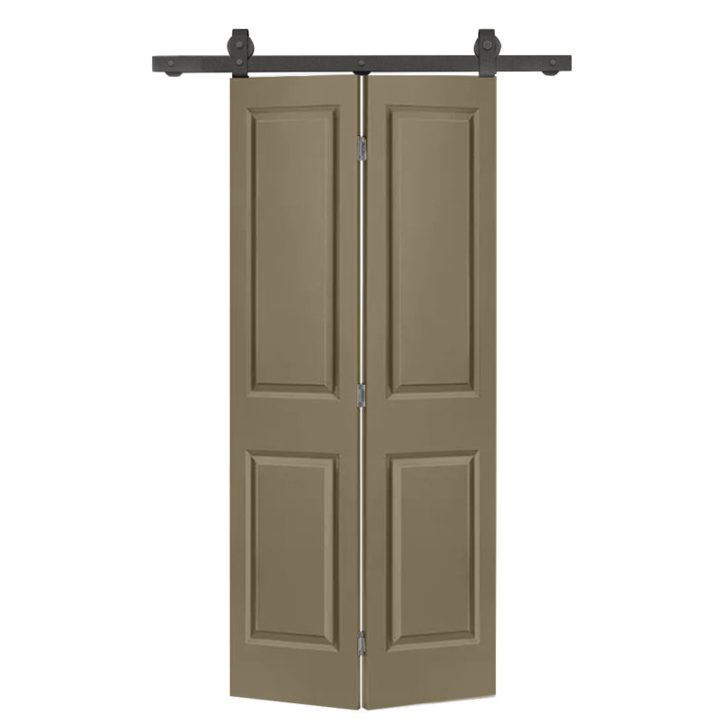 Porte de grange pliante à panneaux en panneau de fibres à densité moyenne avec ensemble de quincaillerie d'installation