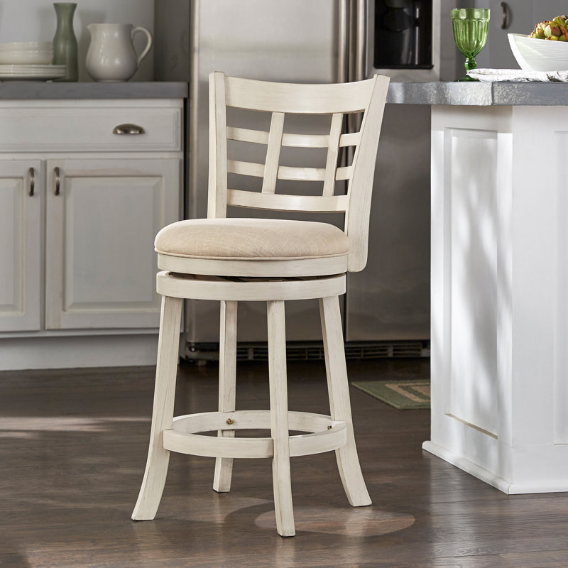 Tabouret pivotant Aria, Tabouret de comptoir (siège d'une hauteur de 24,3, Beige, Blanc antique