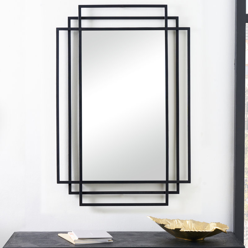 Iron Rectangle Wall Mirror, Black