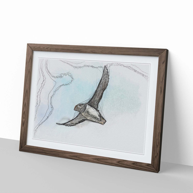 Flying Atlantic Puffin Bird in Abstract - Framed Print, Walnut, 60cm H x 91cm W x 2cm D