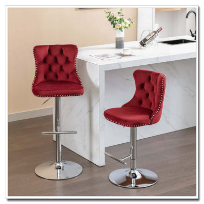 Swivel Velvet Barstools Adjusatble Seat Height