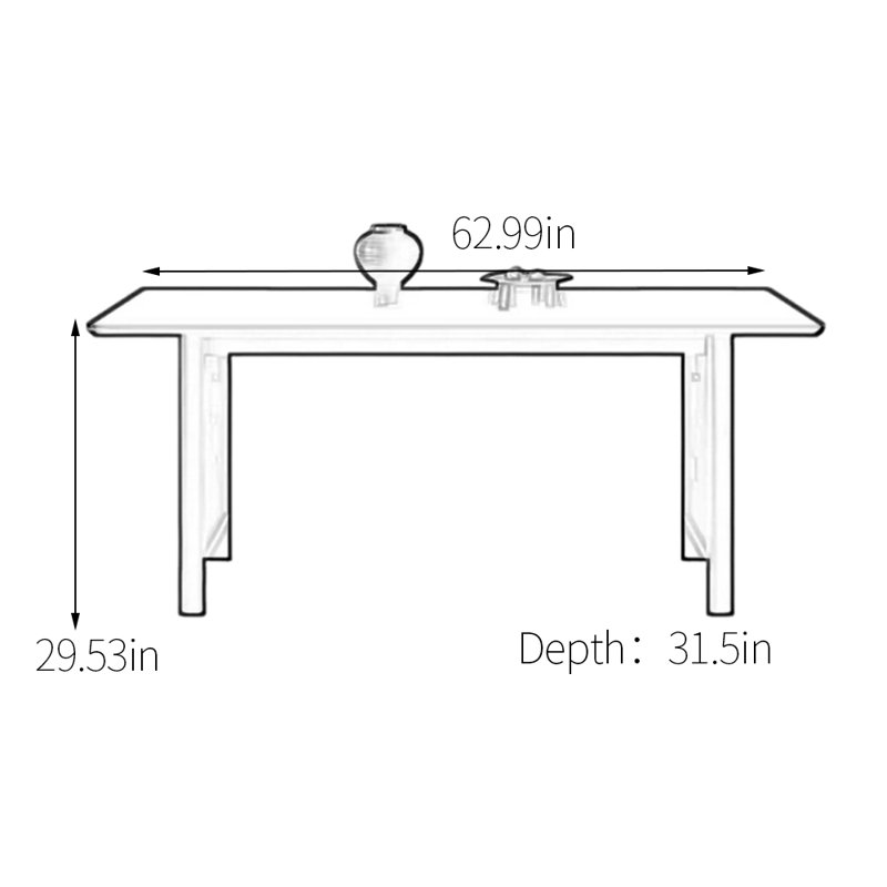 Table de table en pierre frittée une pièce sans soudure, H 29,53 po x L 62,99 po x l 31,5 po, Beige, Noir