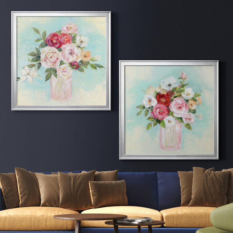 Arrangement of Spring I - ensemble de 2 reproductions d'art encadrées, H 30,5 po x l 61 po x P 3 po, Toile encadrée argentée