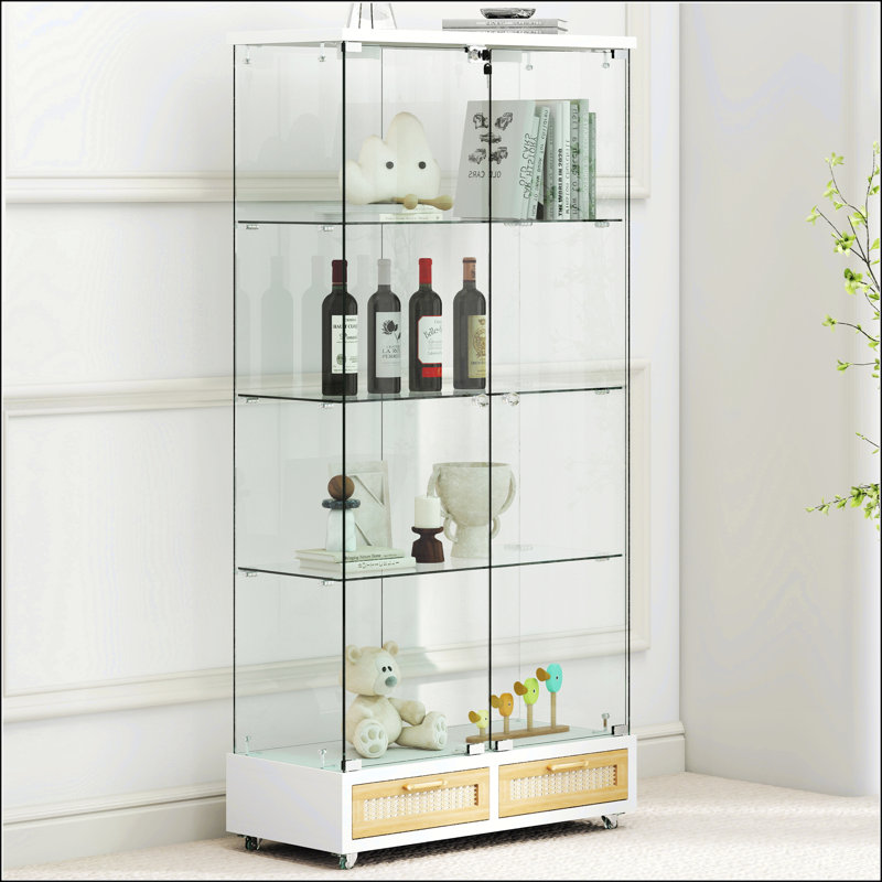 Modern Glass Display Cabinet, Natural/White