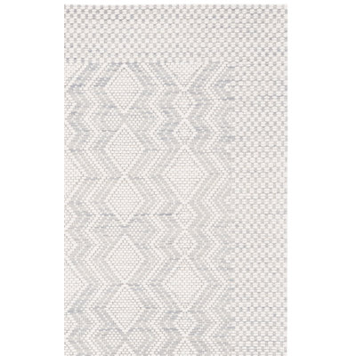 Tapis géométrique en laine / polyester tissé à la main Manya en blanc / gris