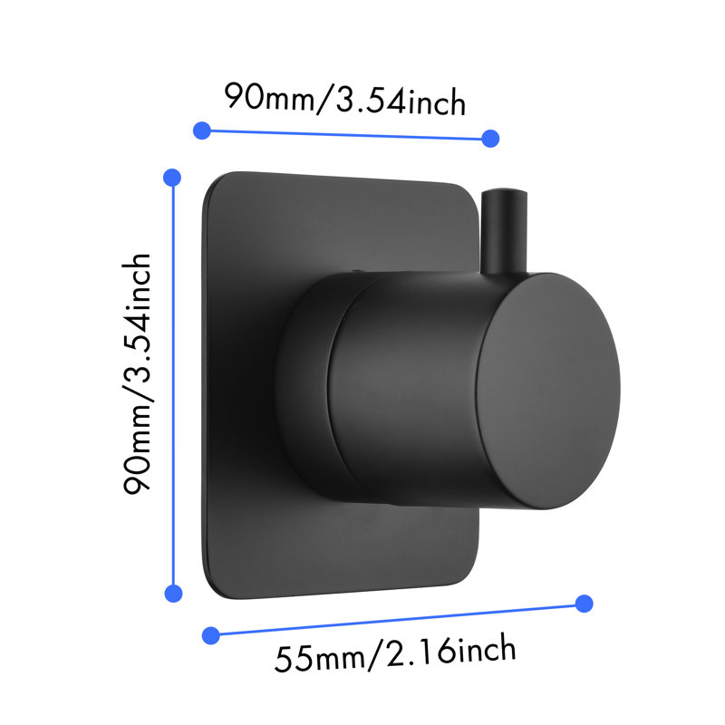 Matte Black Shower Volume Control Specification - 3/4" Cast Metal, Brass. Extra High Flow, Adjustable Handle, Precise Temperature Control, Element