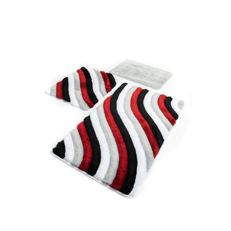 Ensemble de tapis pour salle de bain 3 pièces Viv, L 20 po x L 24 po, Rouge / gris