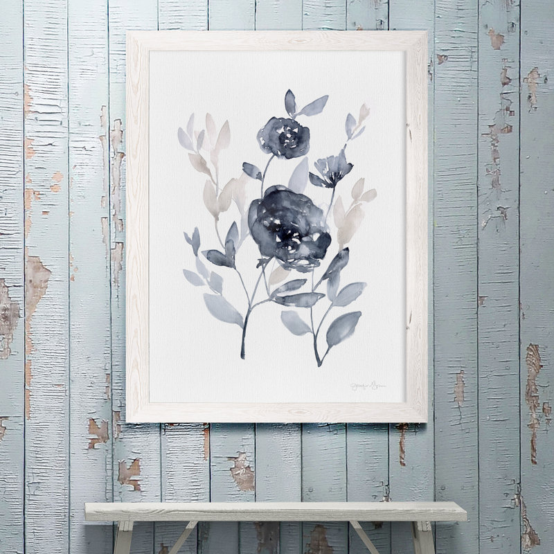 " Peonies In Grey II ", Framed White Canvas, 32" H x 44" W x 1.25" D