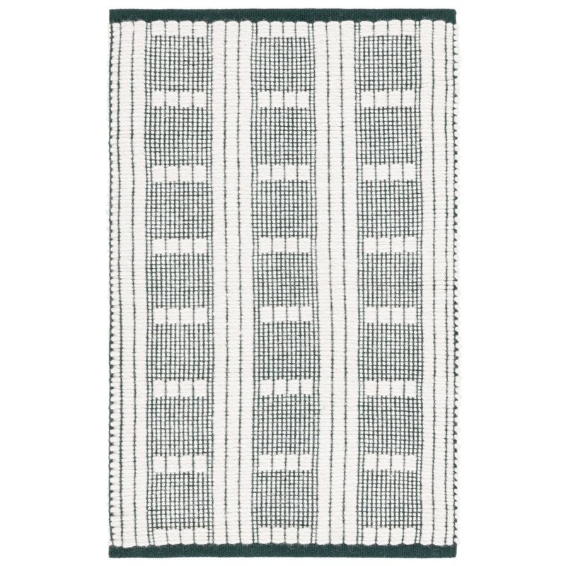 Vermont 951 Flatweave Wool/Cotton Geometric Rug in Green/Ivory, Rectangle 8' x 10'