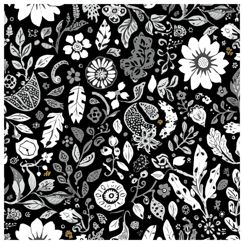 Rideaux de fenêtre à motif floral noir et blanc, voilages et voilages à motif floral - 1 panneau, 50" x 80" - 1 Panel