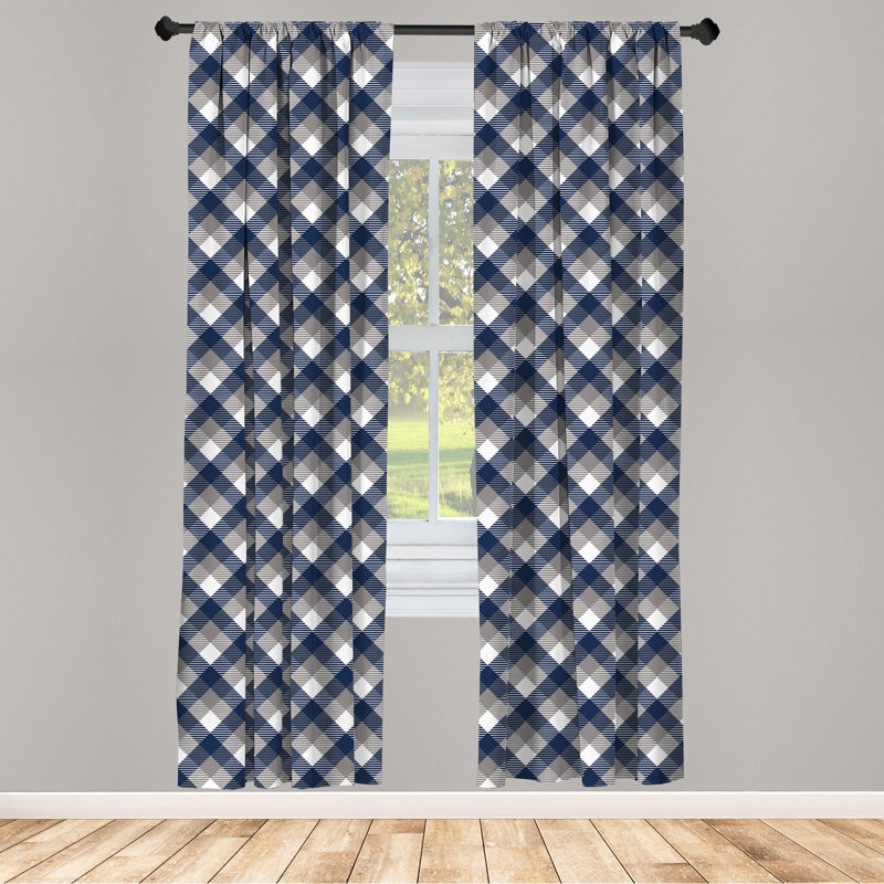 Tartan Geometric Semi-Sheer Rod Pocket Curtain Panels, 28" x 63"