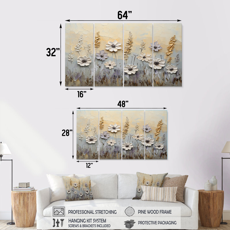 Jenssen - Wildflowers Wall Art - ensemble de 4 décorations murales traditionnelles, H 28 po x l 48 po