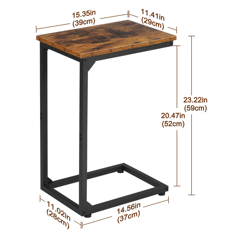C-Shaped Side Table Set of 2, Rustic Brown