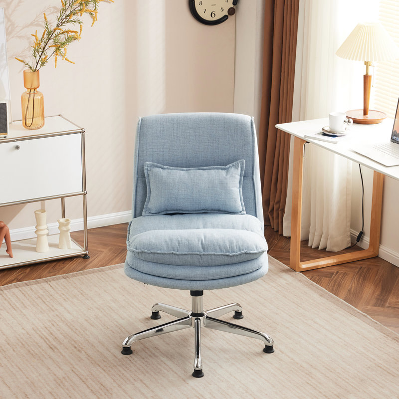Upholstered Armless Task Office Chair without Wheels, Light Blue 