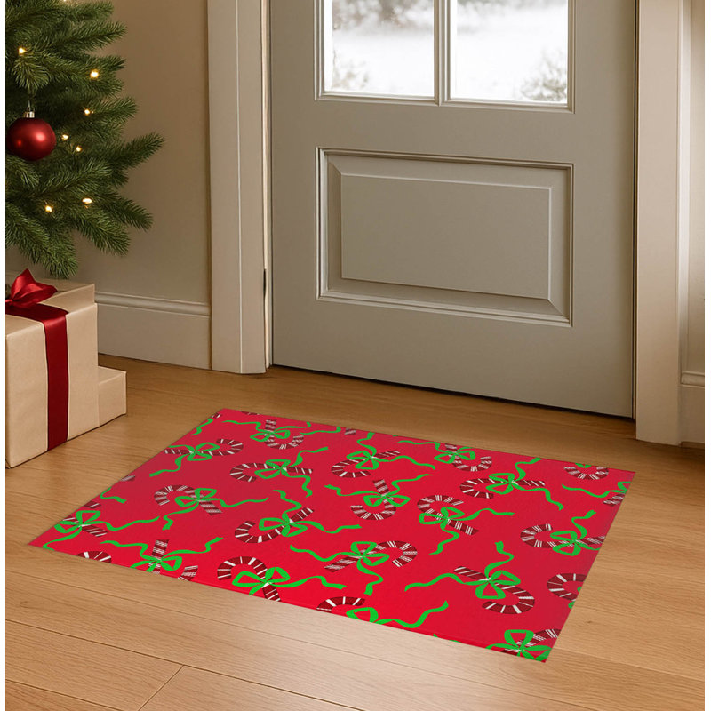 Paillasson Candycanes & Bows, Rouge, L 24 po x L 36 po