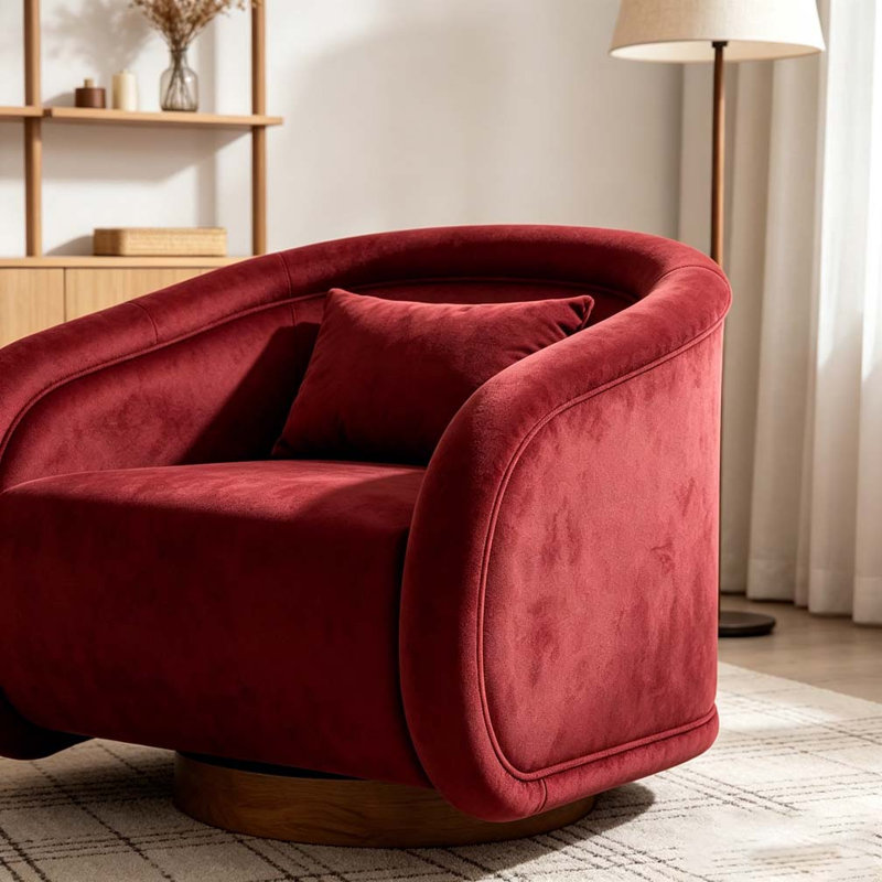 Fauteuil d'appoint pivotant, fauteuil demi-tonneau pivotant à 360 degrés, Velours rouge vin
