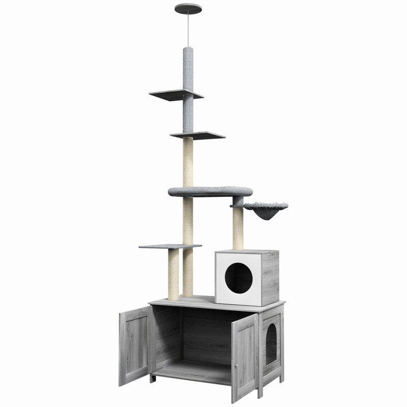 Assemblage du bac à litière pour chat. Multifonctionnel avec, lit, poteaux à griffer et plateformes pour chats d'intérieur 2 en 1. Confortable