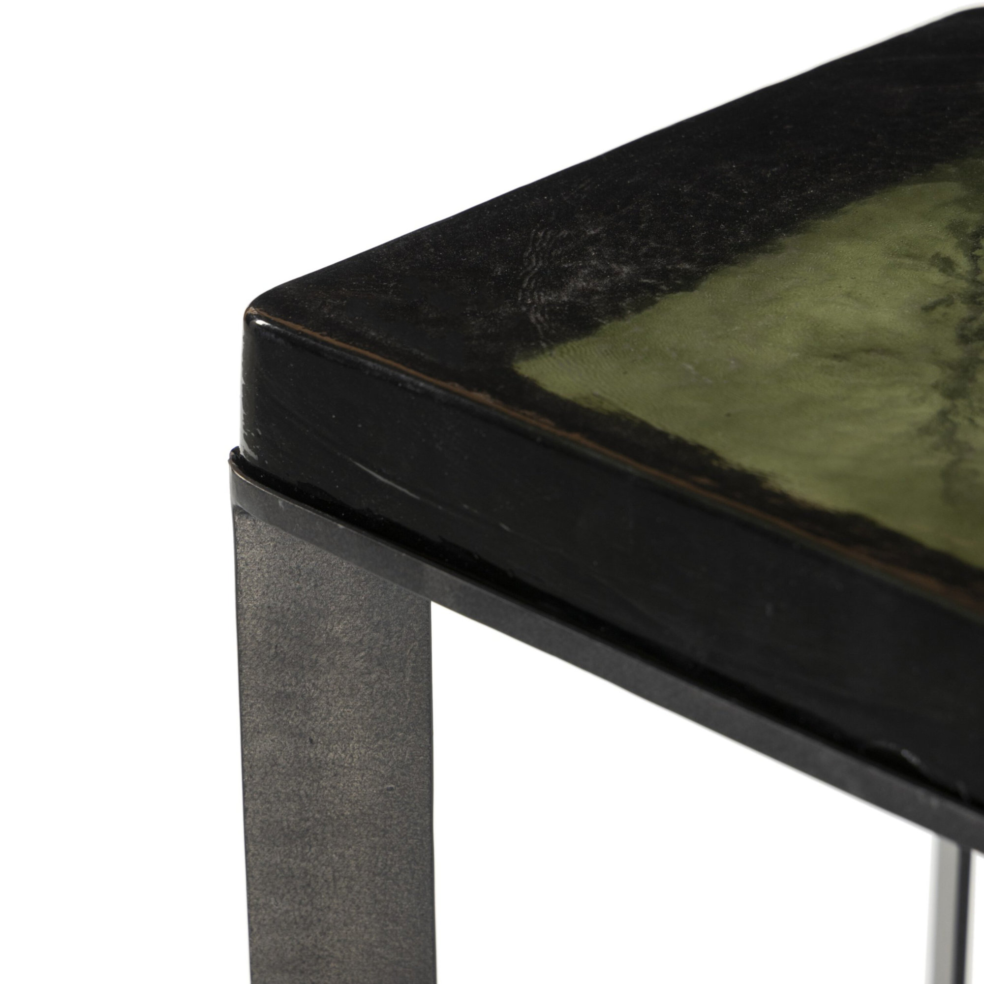 Alexzis Cast Glass End Table-Clear Cast Glass, Moss, Burnished Charcoal