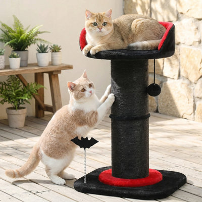 Gothic Cat Scratching Post, Tall Cat Tree with Super Thick Scratching Post (5.5 Inch Dia), Removable Spiderweb Bed & Spring Ball, Black