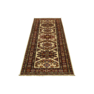 3x8 Beige and Red Kazak Tribal Runner