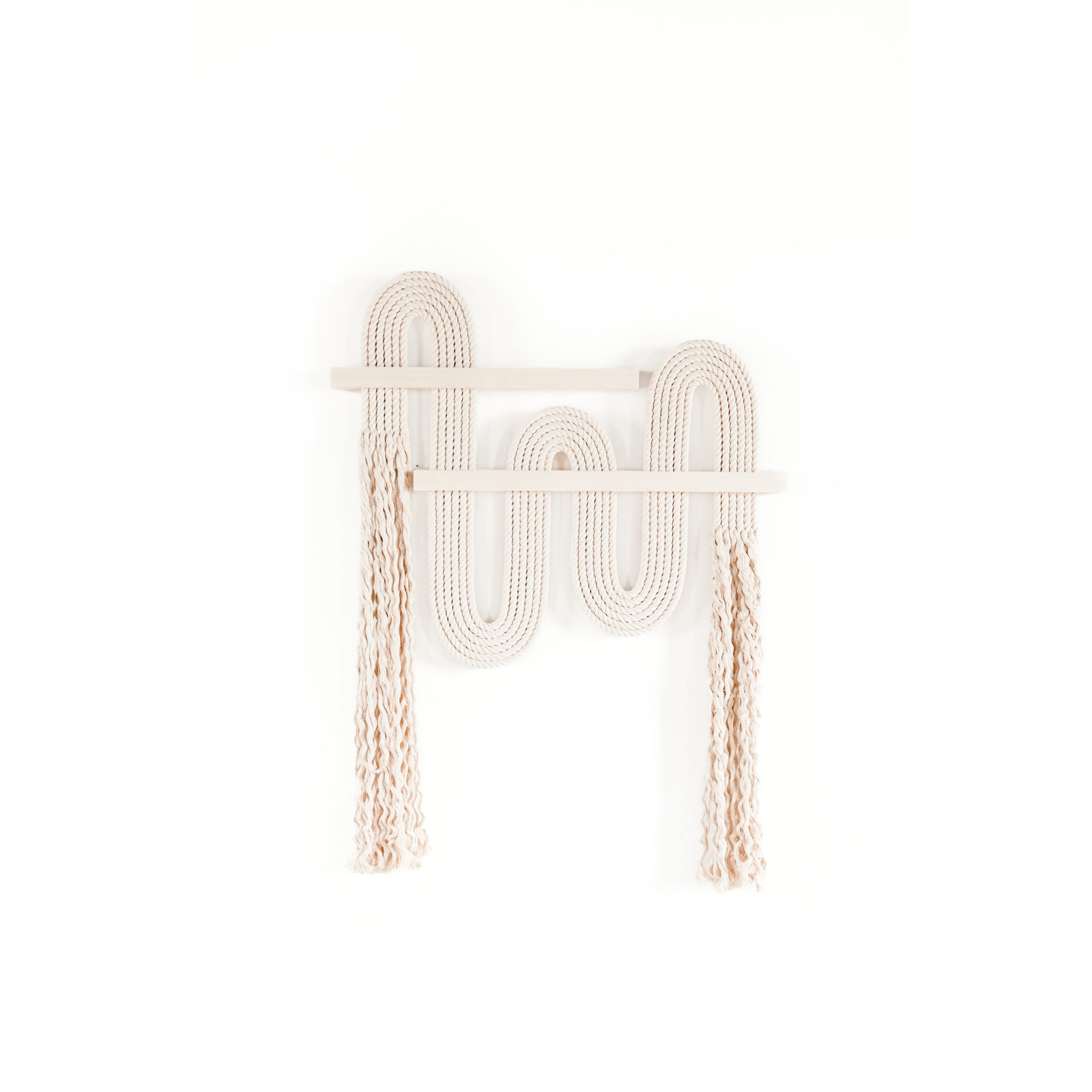 Vibrato Hand-Woven Cotton Wall Hanging, Ivory/Natural Wood