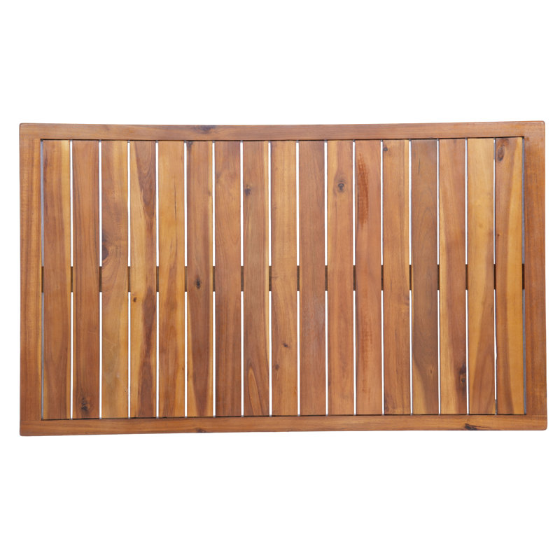 Table basse d'extérieur en bois d'acacia massif avec plateau à lattes au fini teck, table basse rectangulaire pour patio, balcon et jardin, idéale pour les conversations.
