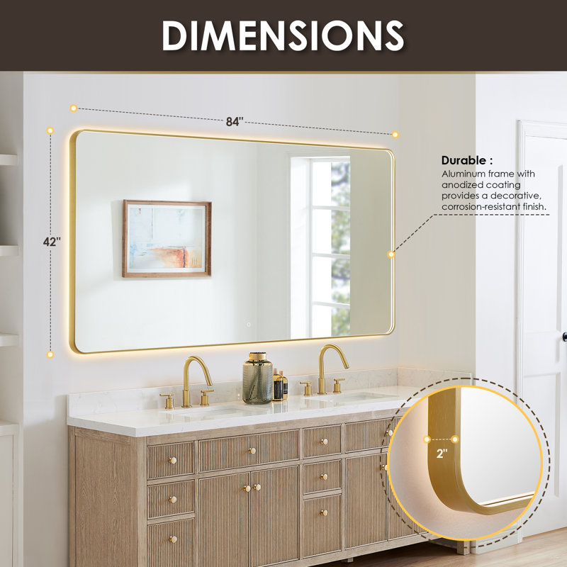 Dazzle Rectangular Anti-Fog Dimmable Modern Bathroom/Vanity LED Lighted Wall Mirror in Aluminum Framed, 42" x 84"