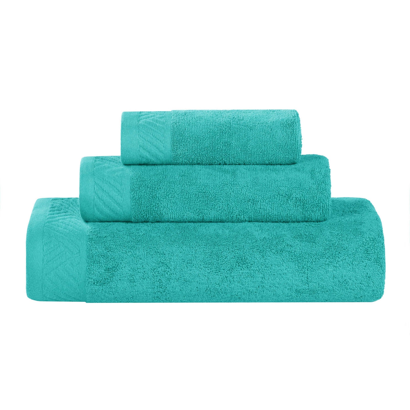 Olender Certified Egyptian Cotton Medium Weight Textured Soft Absorbent Solid 3 Piece Assorted Bathroom Towel Set, Turquoise