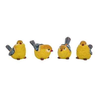  Medium Resin Yellow Goldfinch Bird Figurines Set of 4 Home Decorations