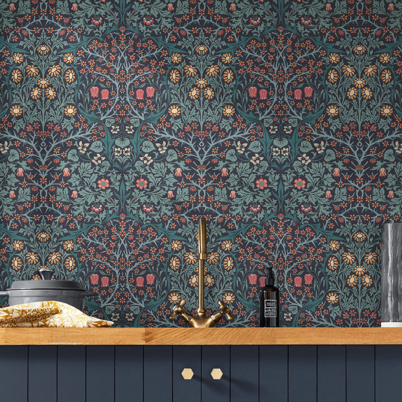 William Morris At Home Blackthorn Floral Wallpaper, Navy