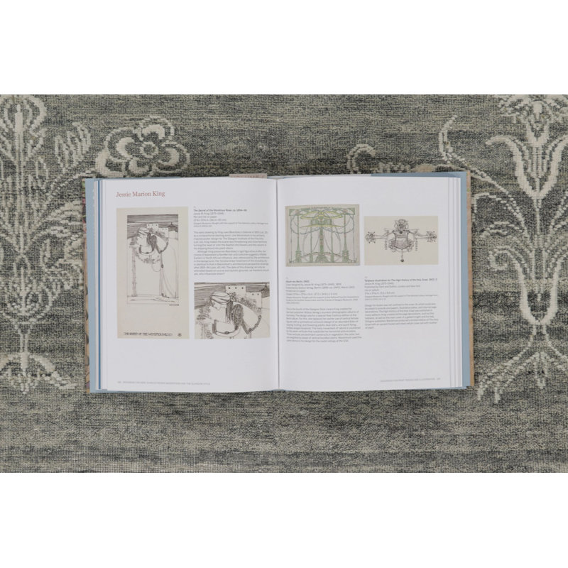 Rug & Kilim’S Block Print Rug With Gray Floral Vases And Vine Border