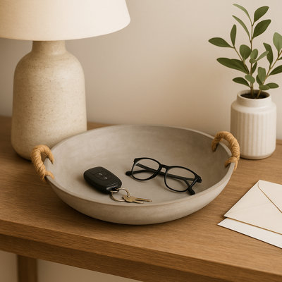 Oval Decorative Bowl with Woven Handles - Modern Accent Bowl for Home Decor, Table Centerpiece or Kitchen Counter 