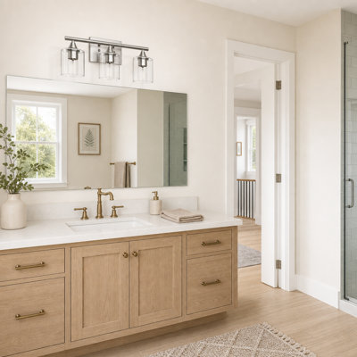3-Light Brushed Nickel Vanity Light with Clear Glass Shades and Reversible Wall Mount