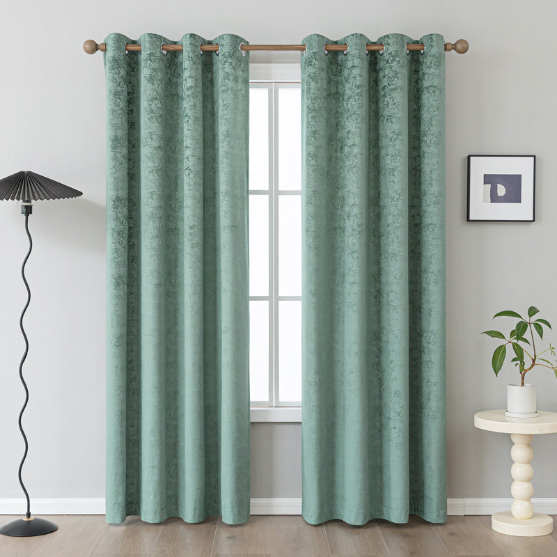 Caylan Embossed Velvet Room Darkening Curtain Pair, Sea Pine, 52" W x 96" L