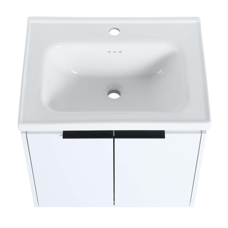 Meuble-lavabo à fermeture en douceur de 60 pouces avec lavabo et petites tablettes de rangement, Blanc