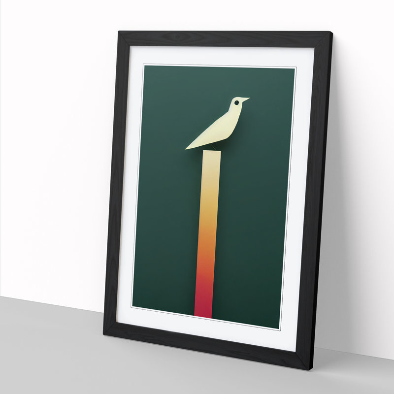 FRM-V0523-248X Bird Minimalism - Single Picture Frame Print, Black Framed, 64cm H x 46cm W x 2cm D