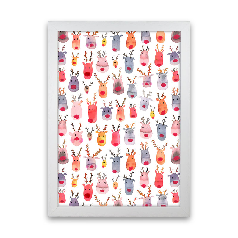Cute Winter Reindeers Kids - Print, White Framed, 46cm H x 34cm W x 3cm D